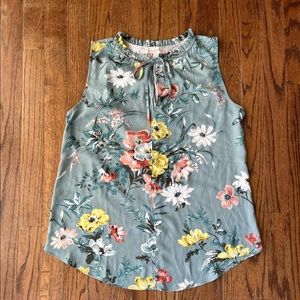 NWT LOFT Womens Floral Mixed Media Tie Neck Shell Top